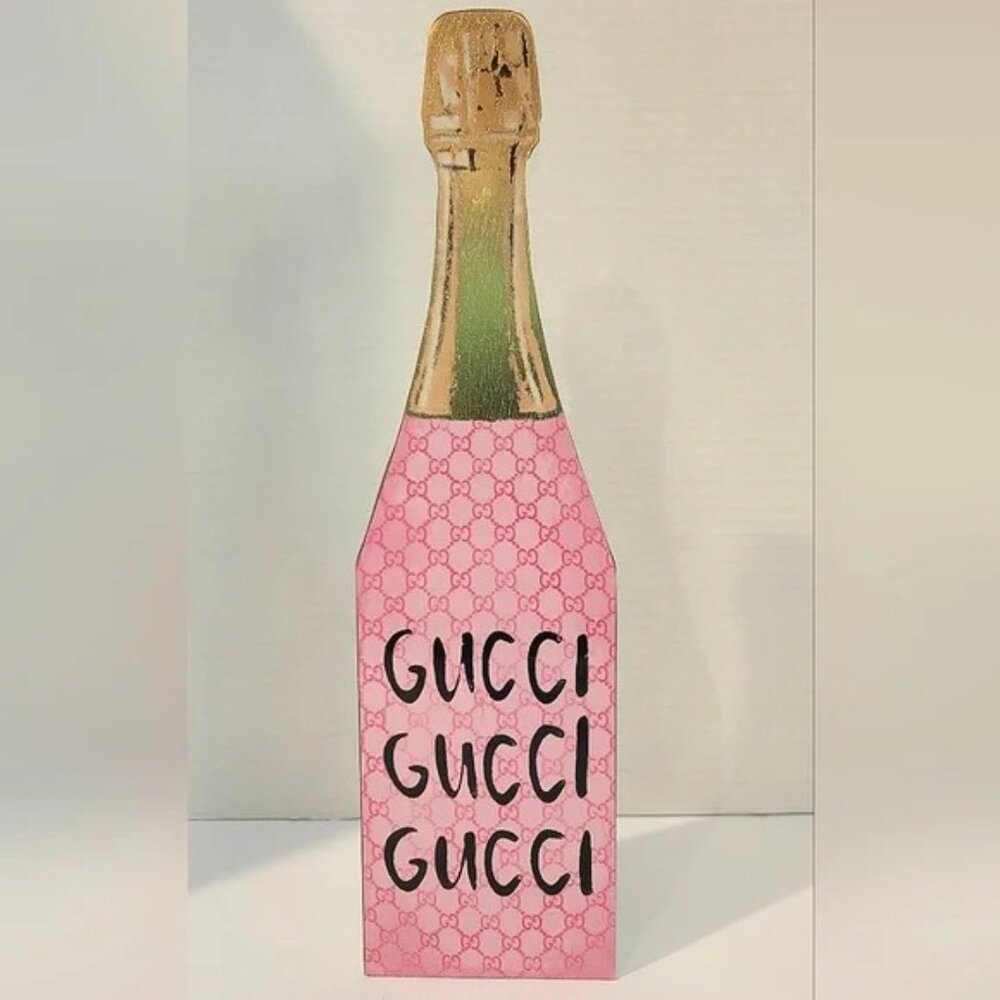 NWT Gucci Gucci Gucci Champagne Bottle Wood Decor